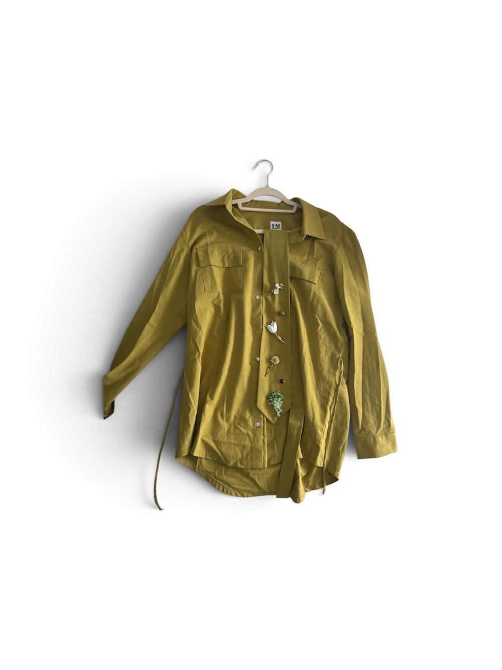 Olive Green Button-Down Shirt Jacket with tie
